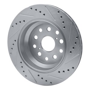 Lexus LS460 Brake Rotor (1) - Rear Left - R1 Concepts - Drilled & Slotted - Silver - `07-`17